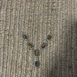 Silver and Brown Gemstone Necklace